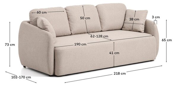 Béžová žinylková rozkládací pohovka 218 cm Laira – Kave Home