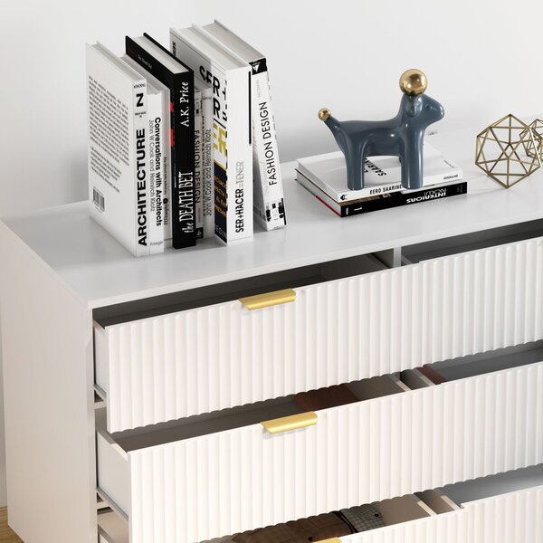 HOMCOM Komoda s 6 Zásuvkami - Moderní Úložný Nábytek s Rukojeťmi a Zlatými Nohy do Ložnice a Obývacího Pokoj, Rozměry: 120 x 40 x 76,5 cm, Bílá | Aoso