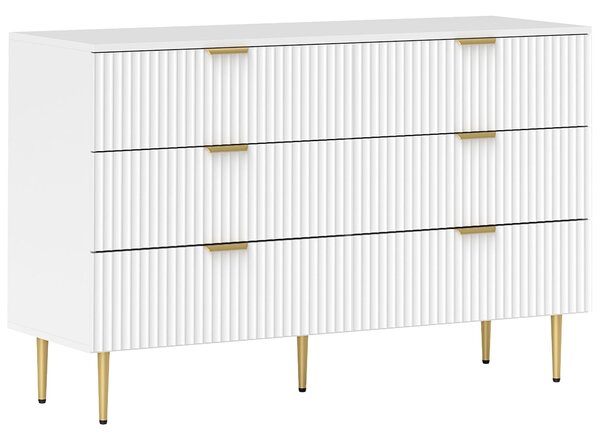 HOMCOM Komoda s 6 Zásuvkami - Moderní Úložný Nábytek s Rukojeťmi a Zlatými Nohy do Ložnice a Obývacího Pokoj, Rozměry: 120 x 40 x 76,5 cm, Bílá | Aoso