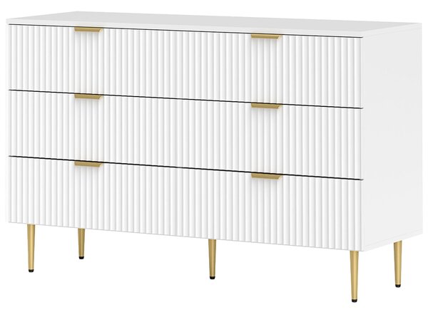 HOMCOM Komoda s 6 Zásuvkami - Moderní Úložný Nábytek s Rukojeťmi a Zlatými Nohy do Ložnice a Obývacího Pokoj, Rozměry: 120 x 40 x 76,5 cm, Bílá | Aoso