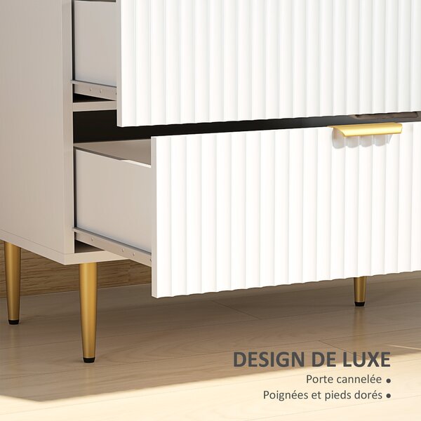 HOMCOM Komoda s 6 Zásuvkami - Moderní Úložný Nábytek s Rukojeťmi a Zlatými Nohy do Ložnice a Obývacího Pokoj, Rozměry: 120 x 40 x 76,5 cm, Bílá | Aoso