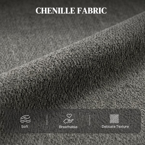 HOMCOM relaxační křeslo s otáčením 360° a houpáním, manuální chenille, široké sedadlo, vysoké opěradlo, opěrka nohou a boční kapsy, světle šedé | Aoso