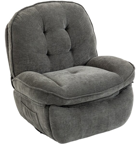 HOMCOM relaxační křeslo s otáčením 360° a houpáním, manuální chenille, široké sedadlo, vysoké opěradlo, opěrka nohou a boční kapsy, světle šedé | Aoso