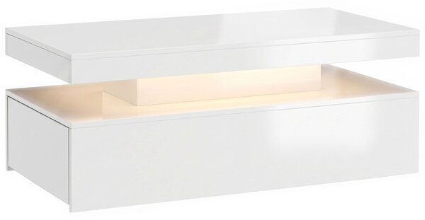 HOMCOM konferenční stolek, vysoce lesklá bílá se stmívatelným RGB LED páskem, ovládání přes aplikaci, 2 zásuvky, synchronizace s hudbou, 100 x 50 x 40