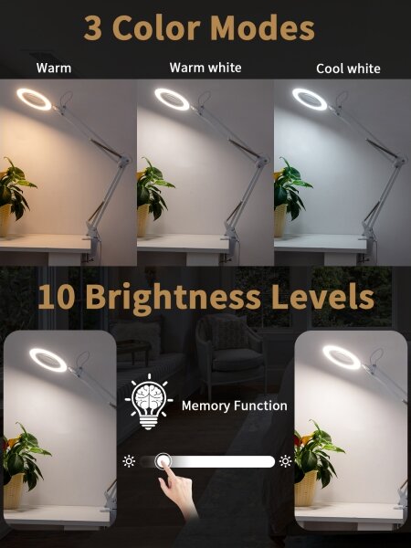 Brilagi - LED Stmívatelná stolní lampa s lupou LED/12W/5V 3000/4200/6000K bílá
