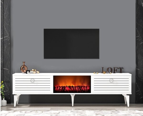 TV stolek/skříňka s krbem Sulotu 2 (bílá). Akce -25%