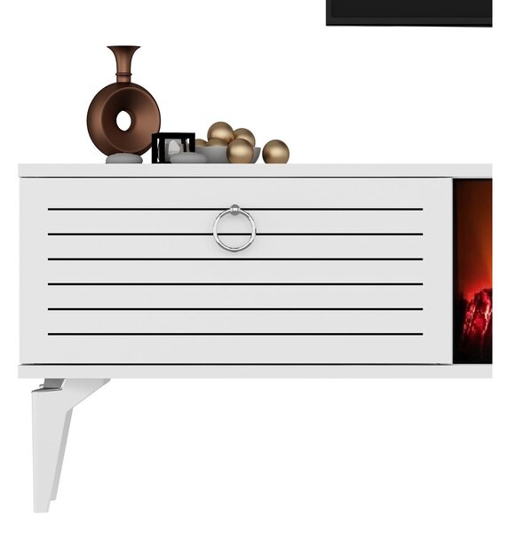 TV stolek/skříňka s krbem Sulotu 2 (bílá). Akce -25%