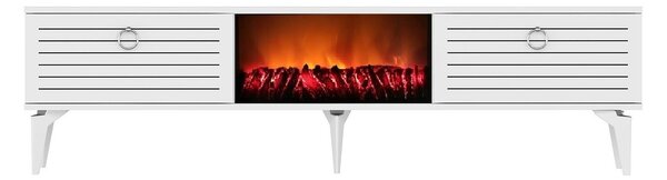 TV stolek/skříňka s krbem Sulotu 2 (bílá). Akce -25%