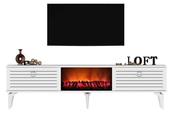 TV stolek/skříňka s krbem Sulotu 2 (bílá). Akce -25%