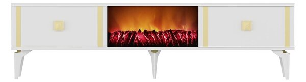 TV stolek/skříňka s krbem Tobuvu 2 (bílá + zlatá)