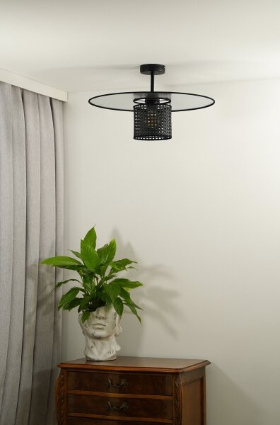 Duolla - Přisazený lustr TOKYO RATTAN 1xE27/15W/230V pr. 50 cm černá/stříbrná