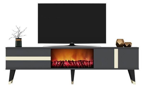 TV stolek/skříňka s krbem Vekika 3 (antracit + zlatá)