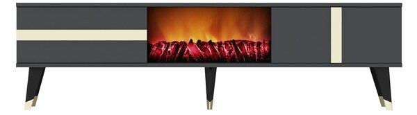 TV stolek/skříňka s krbem Vekika 3 (antracit + zlatá)