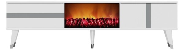 TV stolek/skříňka s krbem Vekika 3 (bílá + stříbrná)