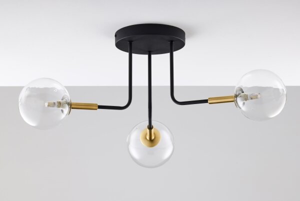 Jupiter 2039 - Lustr na tyči BURANO 3xG9/10W/230V černá/zlatá/čirá