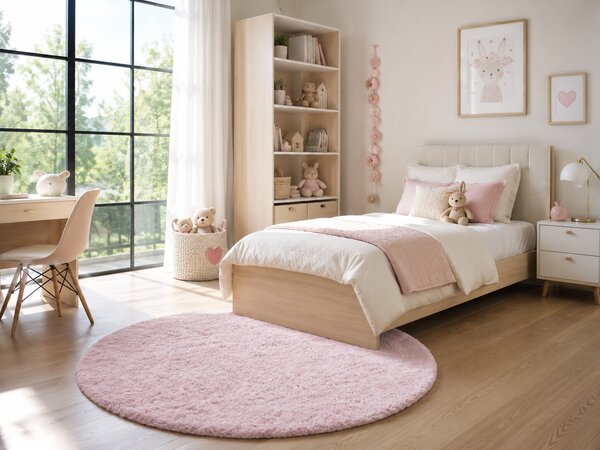 Ayyildiz, Kusový koberec Life Shaggy 1500 pink kruh, 120x120 (průměr) kruh, růžová, ložnice