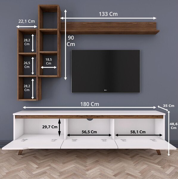 Obývací stěna Mitevu 10 (bílá + ořech). Akce -25%