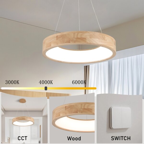 Brilagi -LED Lustr na lanku FALCON WOOD LED/30W/230V 3000/4000/6000K 45 cm dřevo