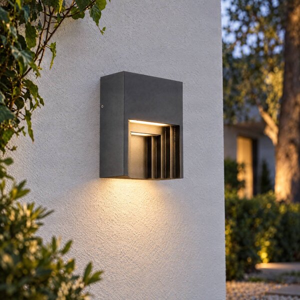 Lindby LED venkovní nástěnné svítidlo Aurali, 1 svítidlo, černé, IP65, Černá, Hliník, Moderní