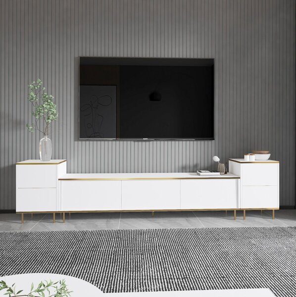 TV stolek/skříňka Iris 1 (bílá + zlatá). Akce -24%