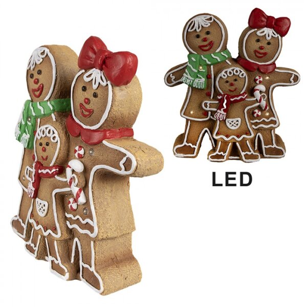 Hnědá vánoční dekorace s LED světlem tři perníčci se šálami – 31x10x35 cm