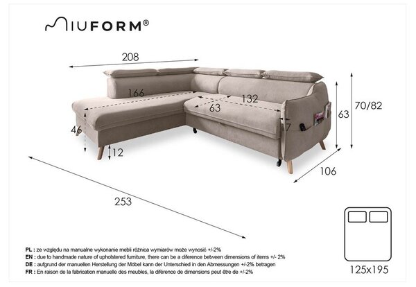 Béžová rozkládací rohová pohovka (levý roh) Sweet Harmony – Miuform