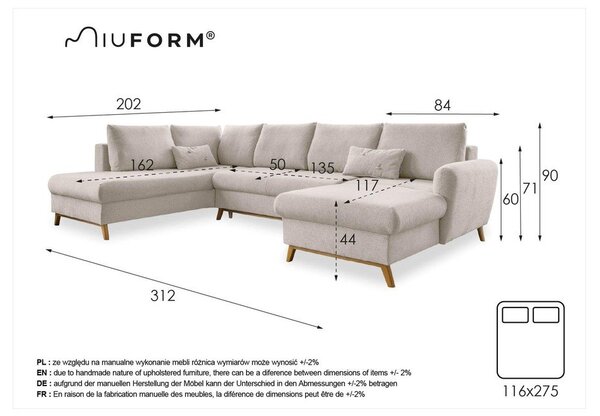 Světle šedá rozkládací pohovka do "U" Miuform Scandic Lagom, levý roh
