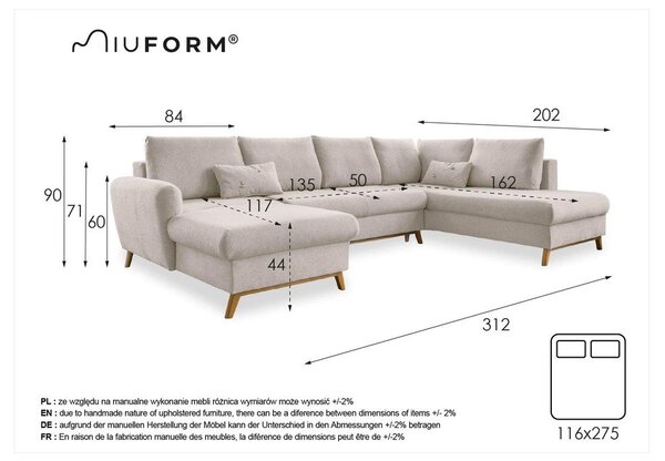 Světle šedá rozkládací pohovka do "U" Miuform Scandic Lagom, pravý roh