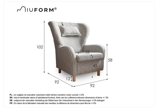 Šedé křeslo ušák Miuform Miuf
