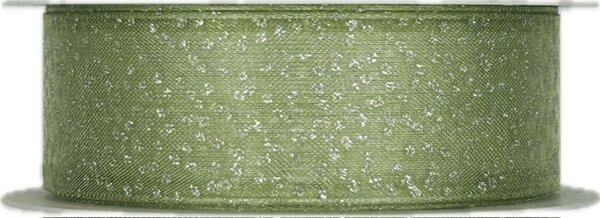 Stuha organzová VIVA GREEN perleťový potisk 25mm x 2m (10,-Kč/m)