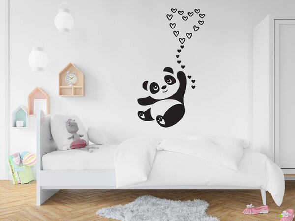 Panda s balónkem srdíček- samolepky na zeď Barevná varianta: černá