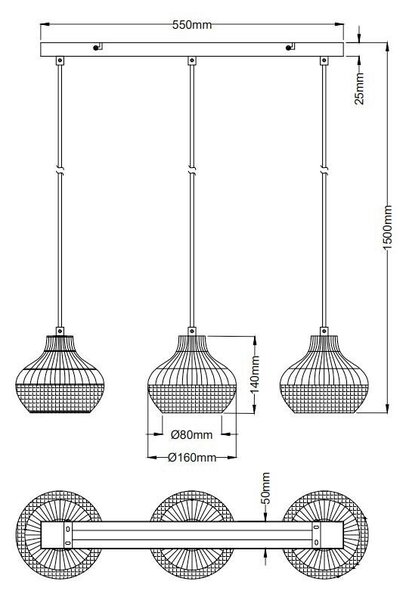 ZÁVĚSNÉ SVÍTIDLO, 55/16/150 cm Globo - Online Only svítidla, Online Only