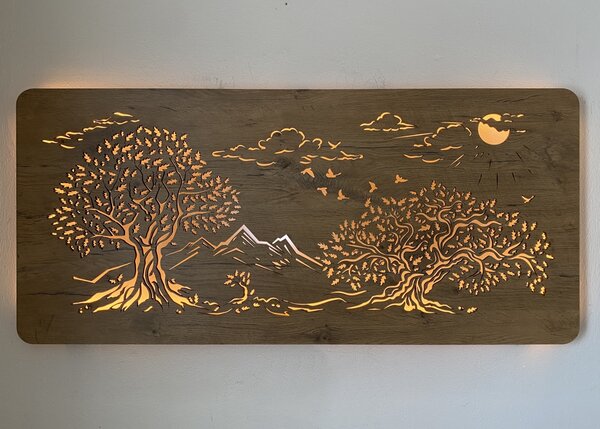 "Tři duby" světelný obraz 230V 110x50cm provedení povrchu: bříza