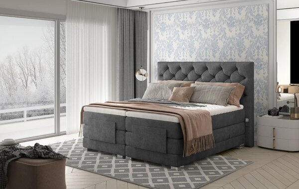 Luxusní polohovací postel 140x200 LIVANO - tmavě šedá