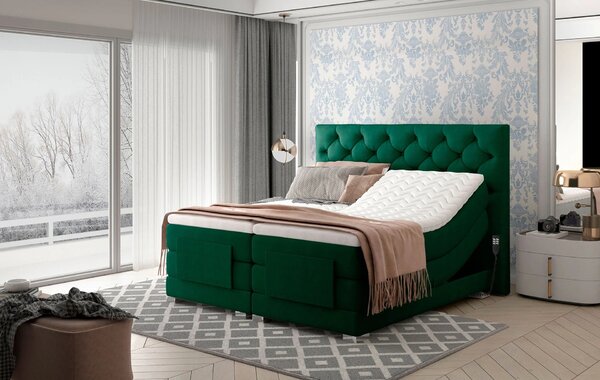 Luxusní polohovací postel 140x200 LIVANO - láhvově zelená