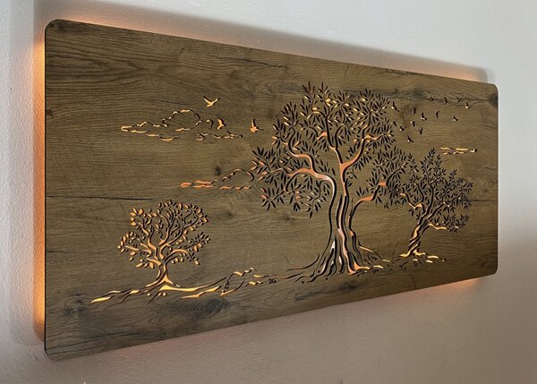 "Tři olivy" světelný obraz 230V 120x60cm provedení povrchu: dub světlý