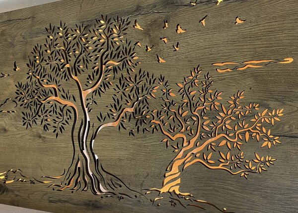"Tři olivy" světelný obraz 230V 120x60cm provedení povrchu: dub světlý