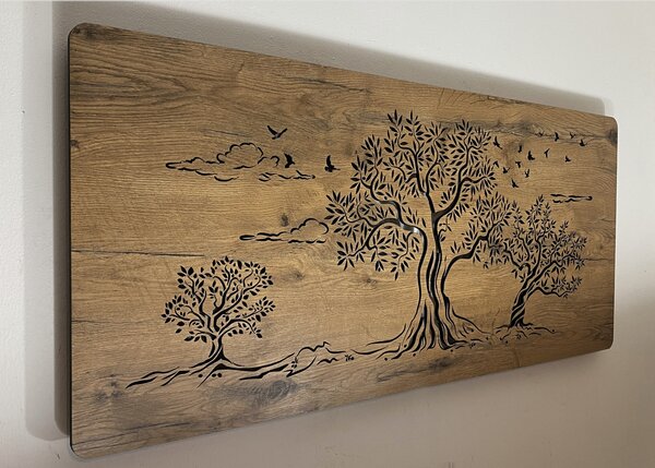 "Tři olivy" světelný obraz 230V 120x60cm provedení povrchu: dub světlý