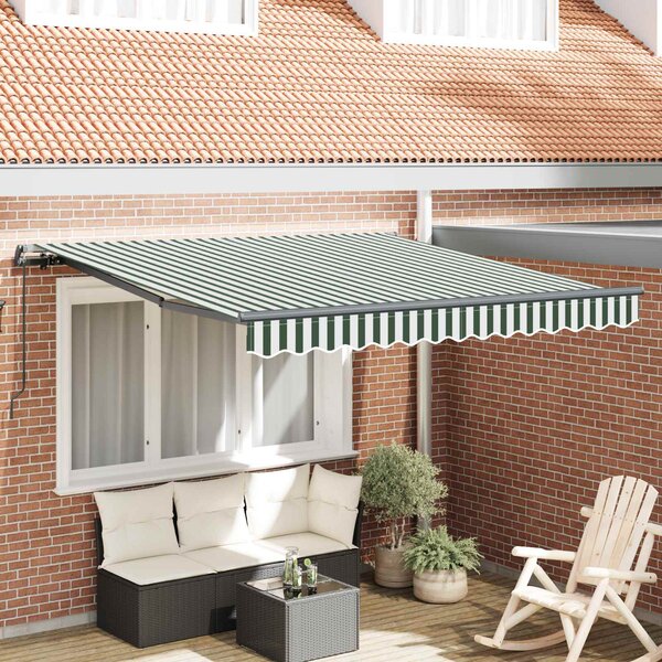 Stahovací markýza Zelená a bílá 350 x 250 cm Polyester a hliník