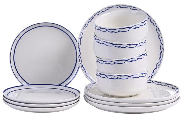 Sada 12 kusů nádobí AMCHUR Porcelán Bílá/Modrá