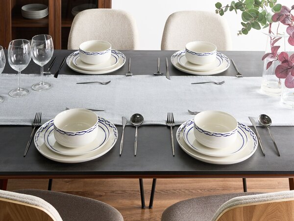Sada 12 kusů nádobí AMCHUR Porcelán Bílá/Modrá