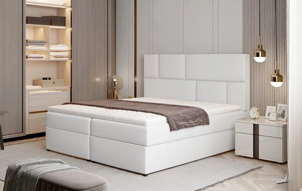 Boxspringová postel 140x200 FARELO - bílá eko kůže