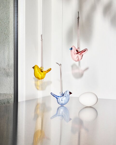 Iittala Skleněné ozdoby ptáčci Oiva Toikka, modré / 3ks