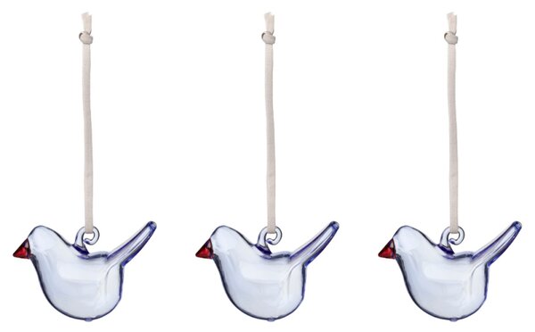 Iittala Skleněné ozdoby ptáčci Oiva Toikka, modré / 3ks