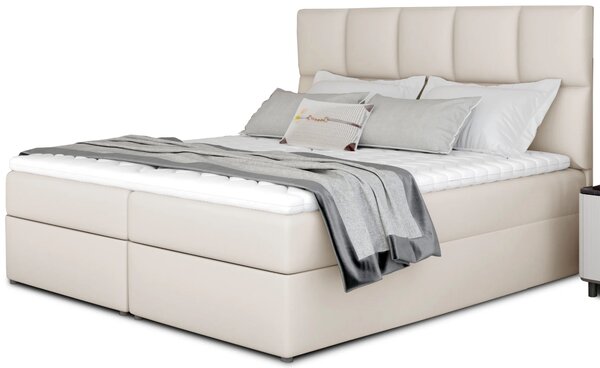 Manželská boxspringová postel 180x200 FLARO - světle béžová eko kůže