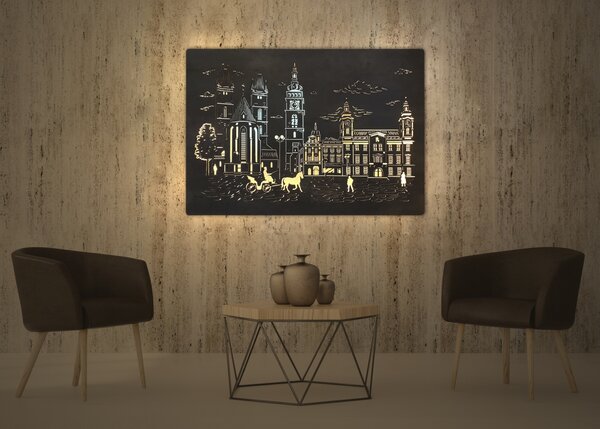 "Hradec Králové" světelný obraz 230V 100x70cm provedení povrchu: dub světlý