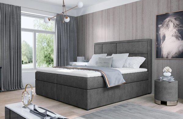Kontinentální postel 140x200 OVARIO - tmavě šedá eko kůže