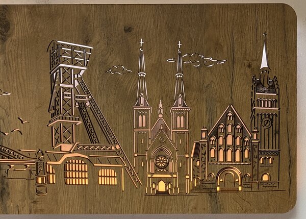 "Ostrava" světelný obraz 230V 130x40cm provedení povrchu: dub světlý