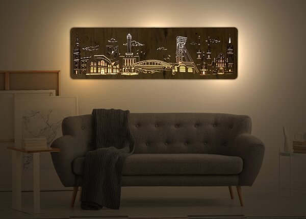 "Ostrava" světelný obraz 230V 130x40cm provedení povrchu: dub světlý