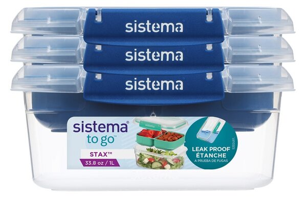 Sistema Sada 3 ks Dělený vodotěsný box na jídlo To Go STAX 1 l, modrá